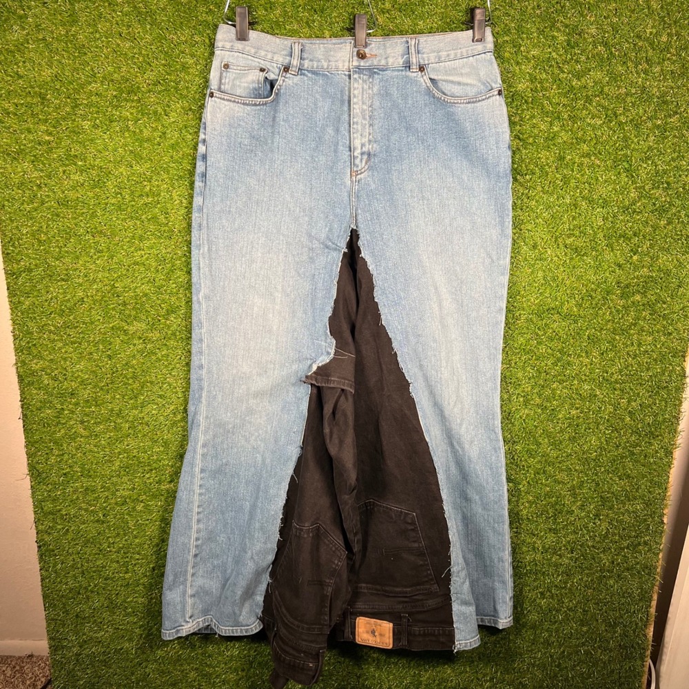 Lauren Jeans Co Reconstructed Denim Maxi Light Wash Black Inset Size 14 handmade